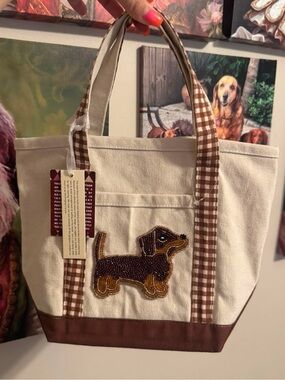 SOLD OUT T.J.Maxx Brown Beaded Dachshund Tote Only NWT